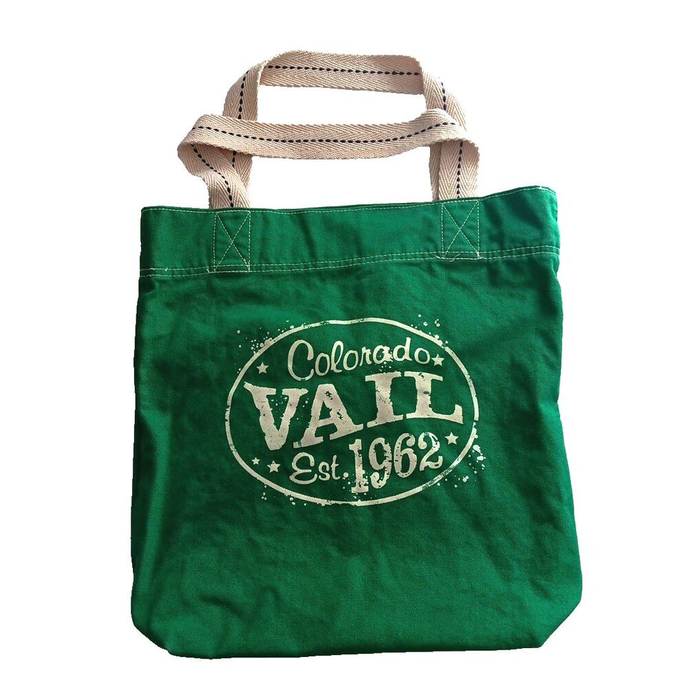 Polar Graphics Green Canvas Tote Vail Colorado Shopping Book Bag